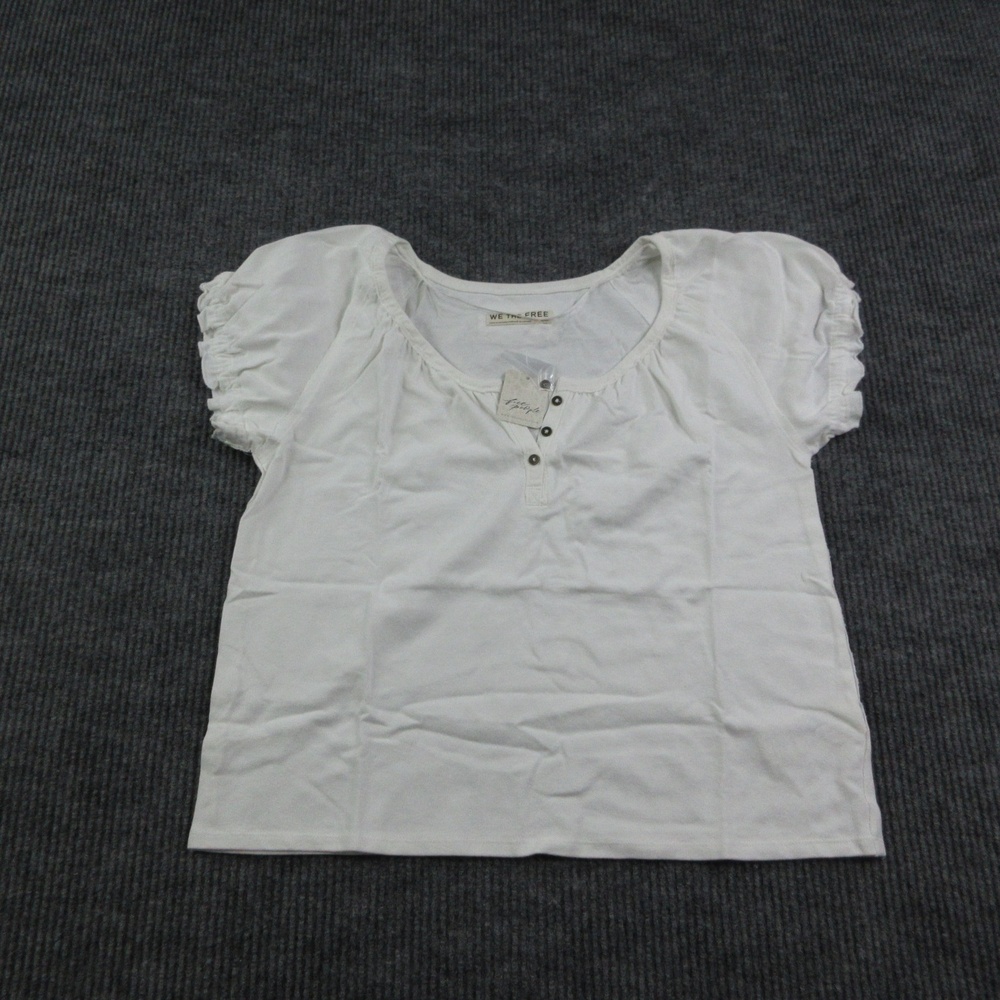 Free People Shirt Womens L Off-White Henley Button Short Sleeve Issa Tee NWT